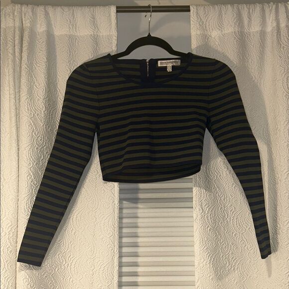 Good American Tops - Good American Navy and Green Striped Crop Top